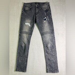 Road Narrows NYC Jeans Men’s 32x32 Black Distressed Denim Slim Straight Tapered